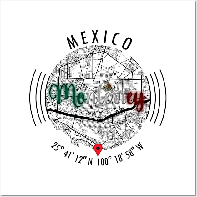 Monterrey MEXICO Road Map Art - Earth Tones Wall Art by ArtisticParadigms